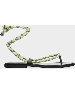 Veronica Beard Carmina Corded Leather Ankle-Tie Flat Sandals - Metallic