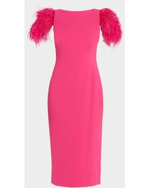 open lace back dress Colors Dress 2663 Size 4 Hot Pink Long Fitted Feather Off The Shoulder Formal Prom Dress Slit Pageant Gown