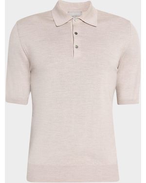 Neiman Marcus Wool And Silk Short-Sleeve Polo Sweater - Natural
