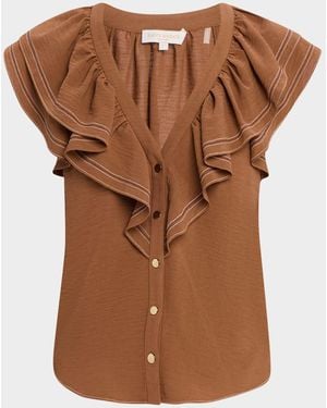 Ramy Brook Stitch Lettie Ruffle-Trim Top - Brown