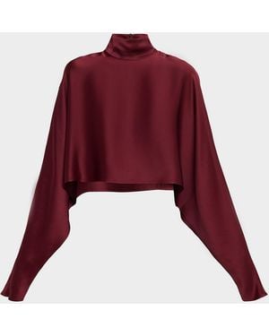LAPOINTE Long-Sleeved Satin Caftan Top - Red