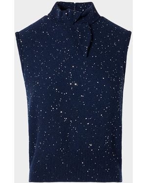 Akris Sleeveless Sequin Wool-Cashmere Sweater - Blue