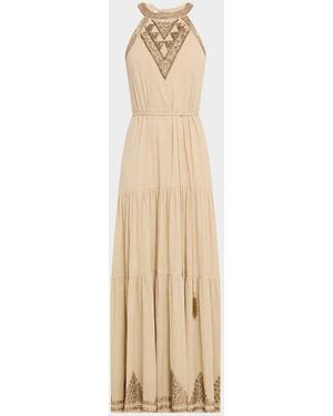 Kobi Halperin Paige Beaded Tiered Halter Maxi Dress - Natural