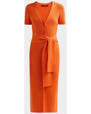 Toccin Agnes Ribbed Tie-Front Midi Dress - Orange