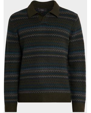 Vince Fair Isle Wool-Cashmere Johnny-Collar Sweater - Black