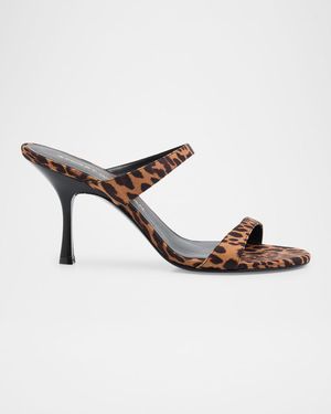 Stuart Weitzman Nudist Leopard Dual-Band Slide Sandals - Brown