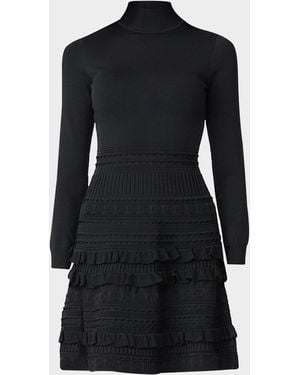 Shoshanna Joie Mock-Neck Mixed Knit Mini Dress - Black