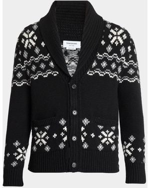 Thom Browne Apos;S Cashmere Shawl Collar Fair Isle Cardigan - Black