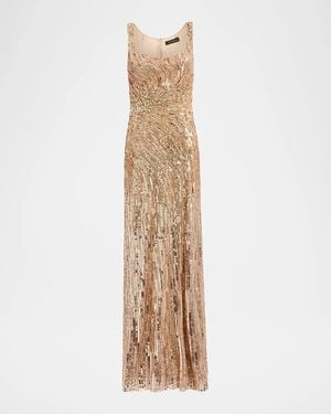 Jenny Packham Solaris Sequined Sleeveless Column Gown - Natural