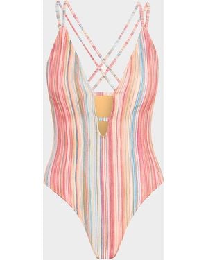 Ramy Brook Marina Metallic Striped One-Piece Swimsuit - Pink