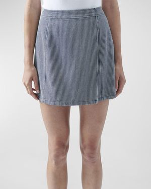 ATM Short Railroad Stripe Cotton Mini Skirt - Blue