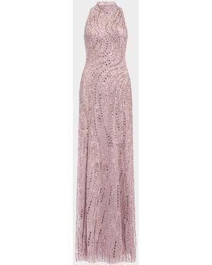 Jenny Packham Cosmea Sequined Halter Gown - Pink