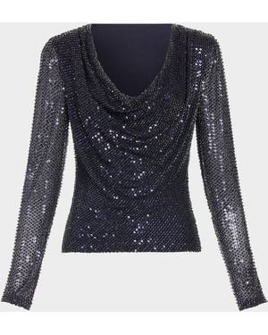 Ramy Brook Leon Sequined Cowl-Neck Blouse - Blue