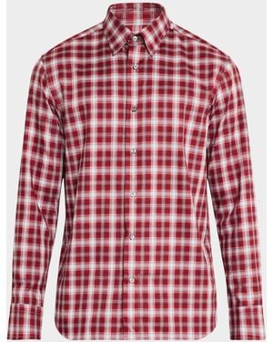 Brioni Cotton Plaid Casual Button-Down Shirt - Red
