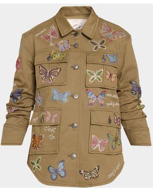 Cinq À Sept Heatset Butterfly Embellished Utility Jacket - Green