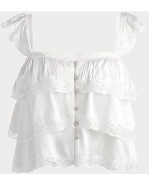 Alice + Olivia Sylvie Tiered Lace Crop Top - White