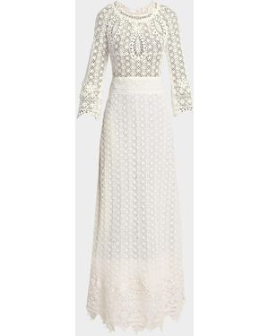 Isabel Marant Hayra Guipure Lace Long-Sleeve Maxi Dress - Natural