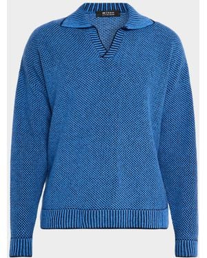 Kiton Apos;S Bicolor Wool Knit Johnny Collar Polo Sweater - Blue
