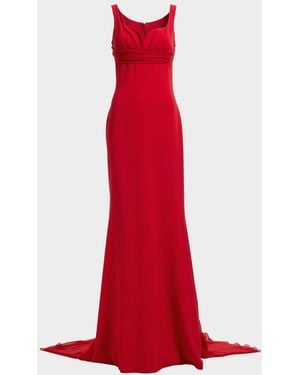 Elie Saab Sleeveless Empire-Waist Silk Cape Trumpet Gown - Red