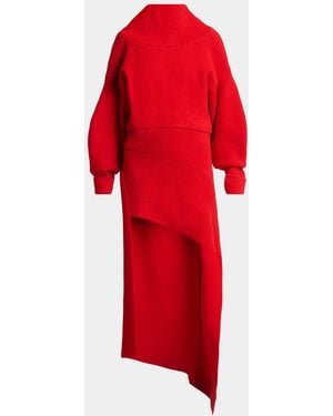 Givenchy High-Neck Slashed Wool-Cashmere Asymmetric Mini Sweater Dress - Red