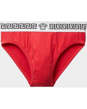 Versace Apos;S Medusa La Greca Cotton-Rib Briefs - Red