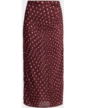 Stella McCartney Polka Dot Mesh Ruched Midi Skirt - Red