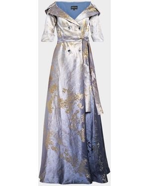 Rene Ruiz Metallic Ombre Jacquard Shirt Gown - Blue