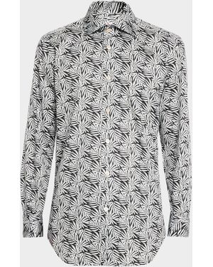 Kiton Apos;S Leaf-Print Cotton Sport Shirt - Gray