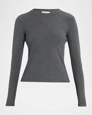 FRAME The Long-Sleeve Rib Crewneck Top - Gray