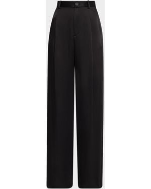 LAPOINTE Mid-Rise Pleated Relaxed Straight-Leg Doubleface Satin Pants - Black