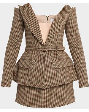 Sans Faff Delaney Off-The-Shoulder Houndstooth Blazer - Natural