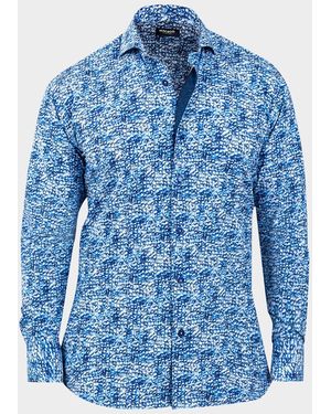 Maceoo Einstein Ice Cube-Print Stretch Dress Shirt - Blue
