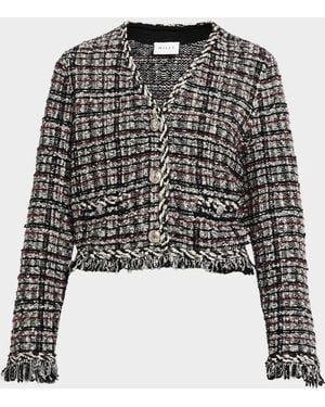 MILLY Daphne Fringe Tweed Jacket - Black
