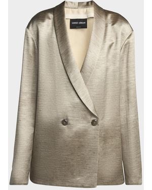 Giorgio Armani Silk Double-Breasted Blazer Jacket - Natural