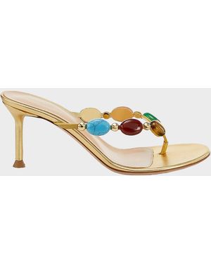 Gianvito Rossi Metallic Suede Cabochon Stiletto Sandals