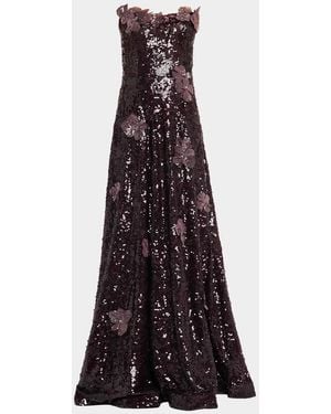 Rene Ruiz Strapless Floral Applique Sequin Gown - White