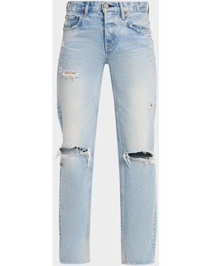 Moussy Distressed Straight Low-Rise Jeans - Blue