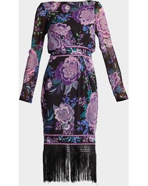 Tadashi Shoji Floral-Print Fringe Midi Dress - Multicolor