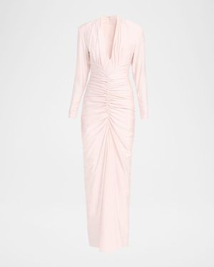 Et Ochs Georgina Deep V-Neck Ruched Jersey Column Gown - Pink
