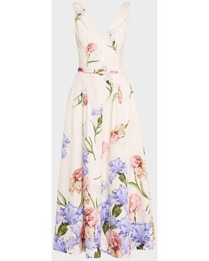 Oscar de la Renta Sleeveless Dégradé Iris Cotton Poplin Dress - White