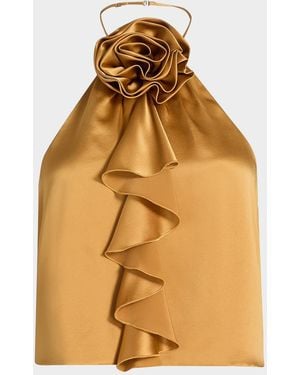 Cinq À Sept Hallie Silk Rose Ruffle Top - Natural