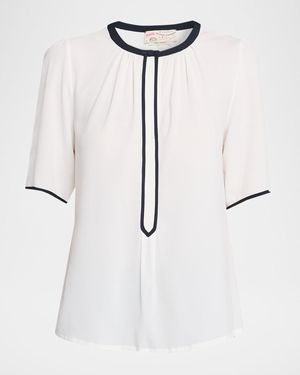 Maison Common Silk-Blend Blouse With Piping - White