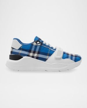 Burberry Regis Grip-Strap Check Fashion Sneakers - Blue