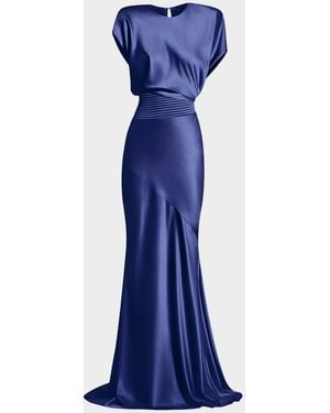 Zhivago Bond Draped Stretch Satin Mermaid Gown - Blue