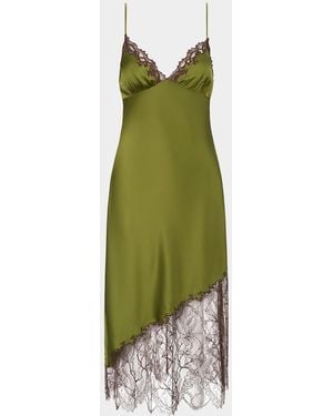 STAUD Lara Lace-Trim Silk Dress - Green