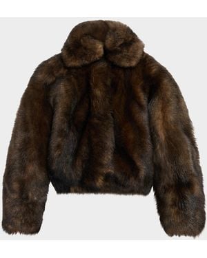 Brunello Cucinelli Lamb Shearling Zip Jacket With Monili Trim - Brown
