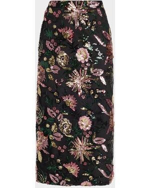 Ramy Brook Timothy Floral Sequined Midi Skirt - Black