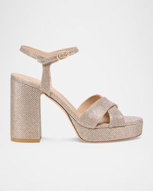 Stuart Weitzman Dayna Metallic Crisscross Platform Sandals - Natural