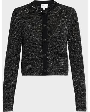 MILLY Reece Metallic Button-Front Cardigan - Black