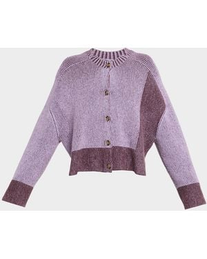 3.1 Phillip Lim Oversized Bi-Color Alpaca-Blend Cardigan - Purple